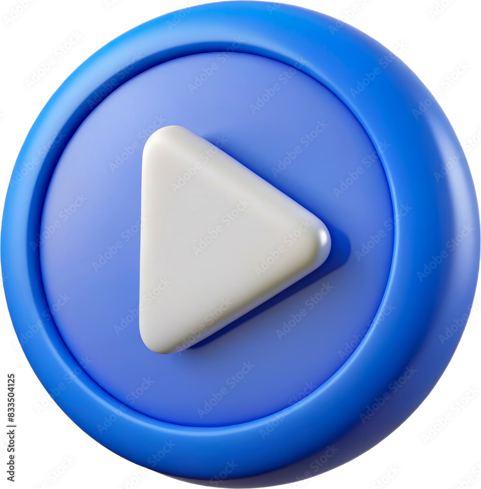3D blue play button with white triangle, cut out - stock 3d. 3D blue play button with white triangle, cut out - stock 3d.
