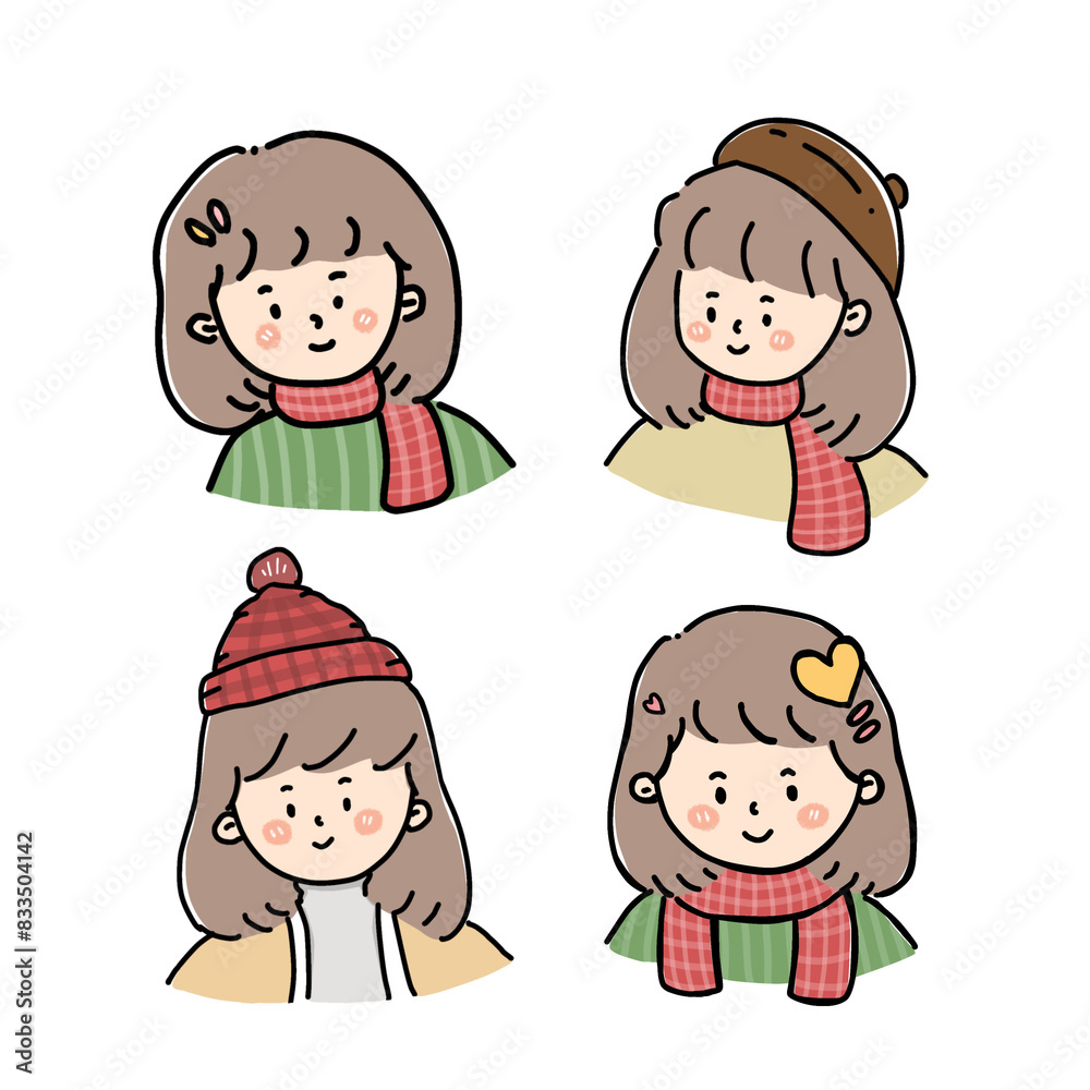 collection cute girl in winter on transparent background. collection cute girl in winter on transparent background.