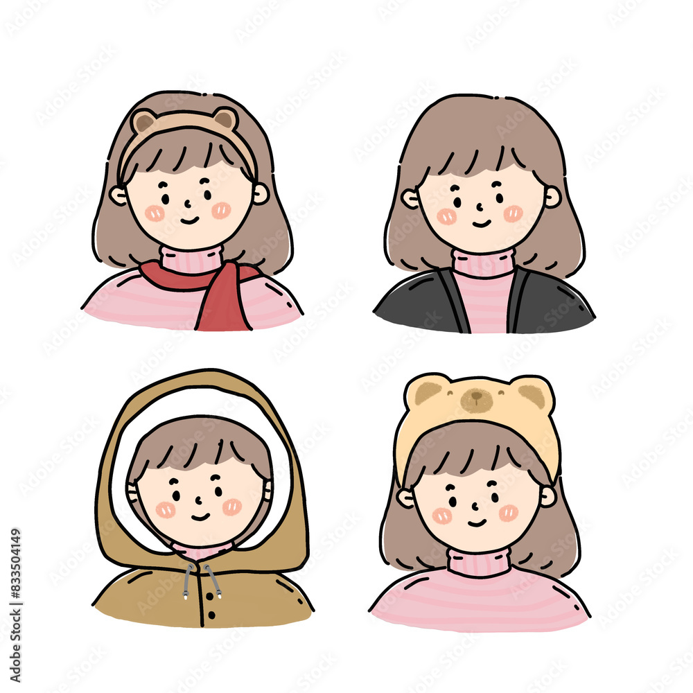 collection cute girl in winter on transparent background. collection cute girl in winter on transparent background.
