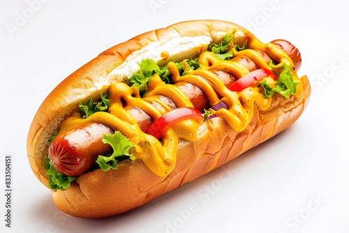 Tasty Hot Dog with Mustard and Fresh Lettuce on a Soft Bun