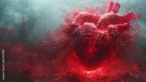 Paint a scene of a heart attack, illustrating how a sudden blockage in a coronary artery can deprive the heart photo