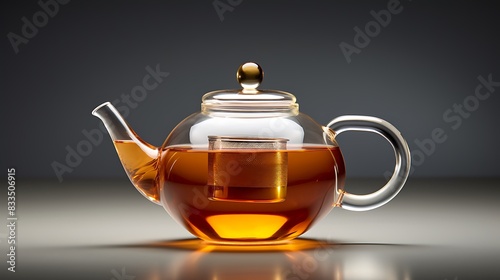 Elegant glass teapot on a seamless transparent backdrop.