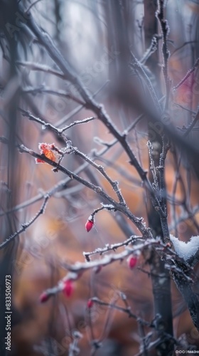 A tree with bright red berries on its branches