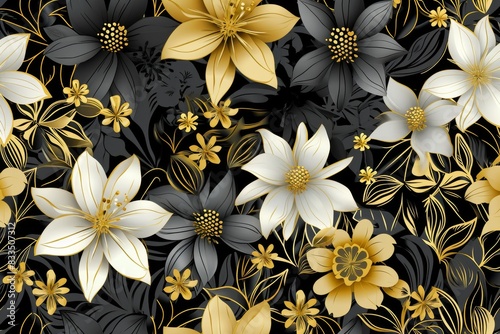 Abstract black and gold and white floral pattern background for wallpaper  AI-generated