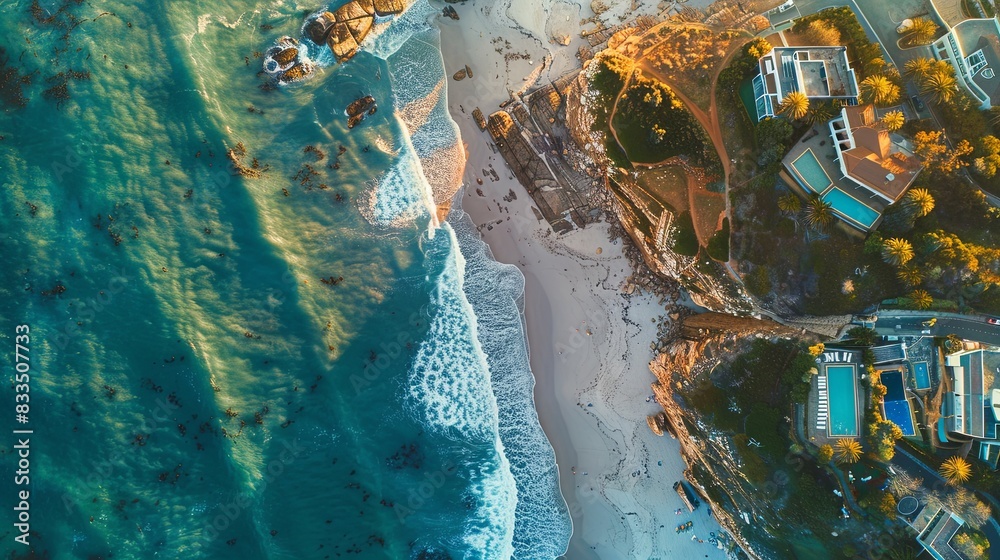Fototapeta premium Aerial view of Llandudno beach in Cape Town, South Africa
