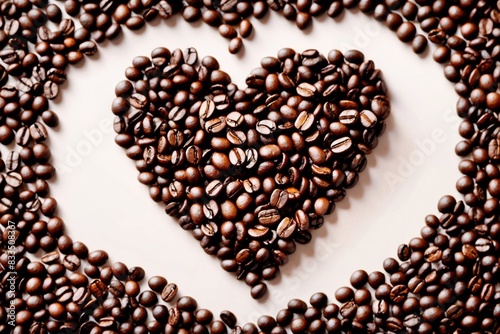 Roasted coffee beans in the shape of a heart  love romance with caffeine and beverage