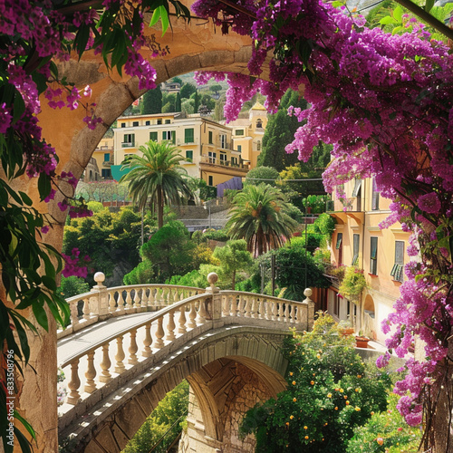 Fototapeta Naklejka Na Ścianę i Meble -  Beautiful Meadow with Bridge Spanning Across