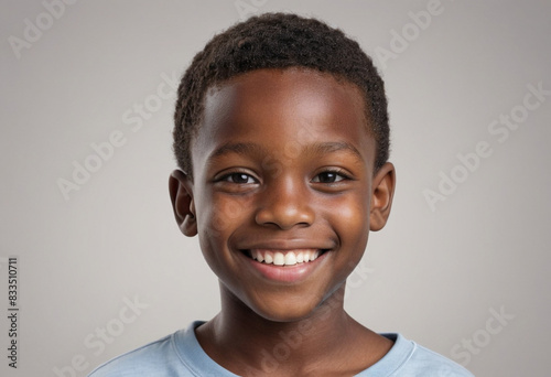 portrait view of a regular happy smiling Africans boy , ultra realistic, candid, social media, avatar image, plain solid background © jarntag