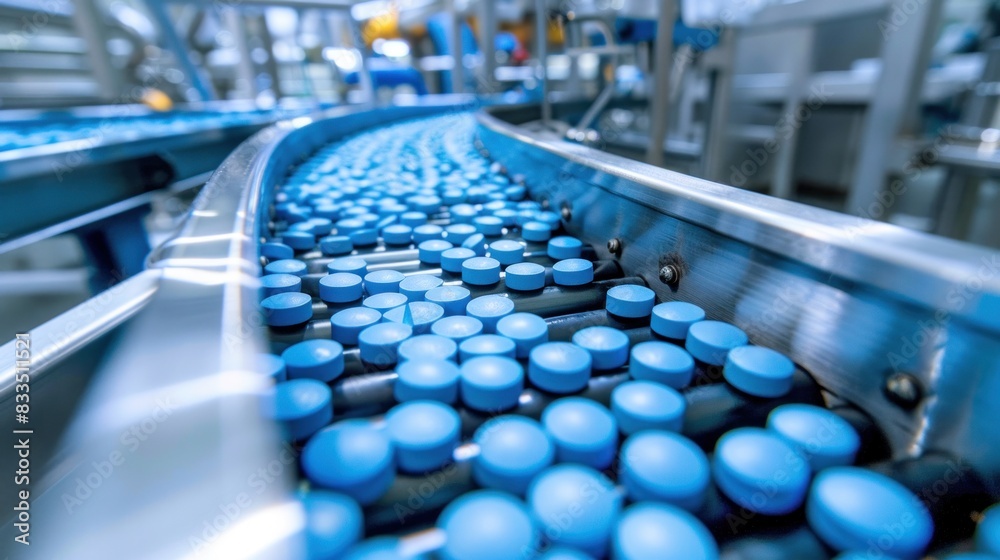 A Capsules are Moving on Conveyor at Modern Pharmaceutical Factory. A Capsules are Moving on Conveyor at Modern Pharmaceutical Factory.