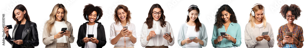 Diverse people using phones set Diverse people using phones set