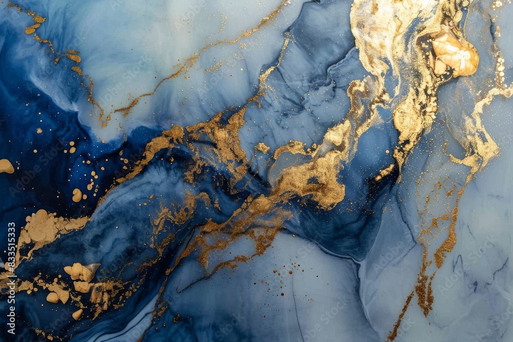 Abstract blue gold floral marble texture background concept, AI-generated Abstract blue gold floral marble texture background concept, AI-generated