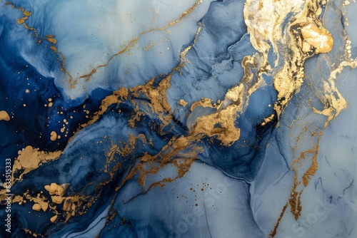 Abstract blue gold floral marble texture background concept, AI-generated