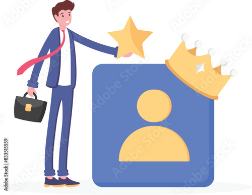 a membership concept. join to become a VIP member. priority, premium, or exclusive accounts. privileged members. a man with a membership card and a crown. black card. illustration concept design

