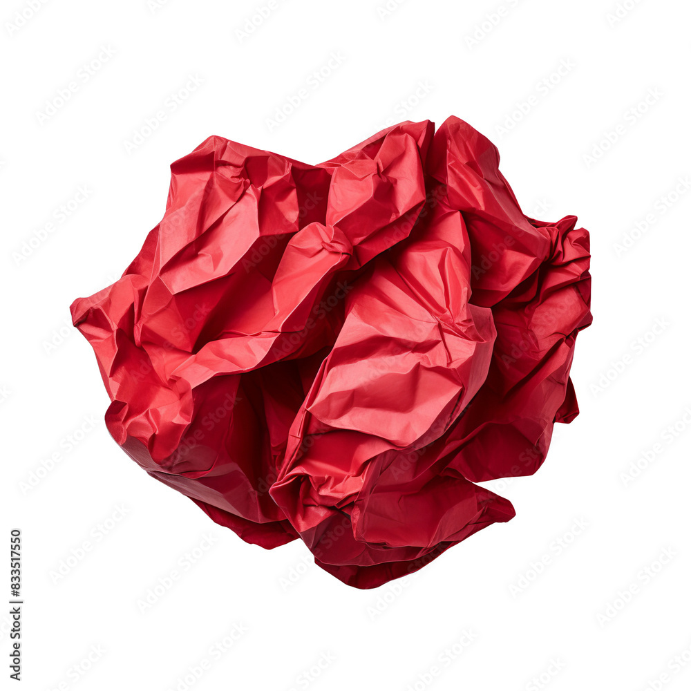 Red crumpled paper cut out transparent isolated on white background PNG file Red crumpled paper cut out transparent isolated on white background PNG file