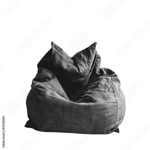 Vintage Black and White Photo of a Retro Bean Bag Chair cut out transparent isolated on white background PNG file photo