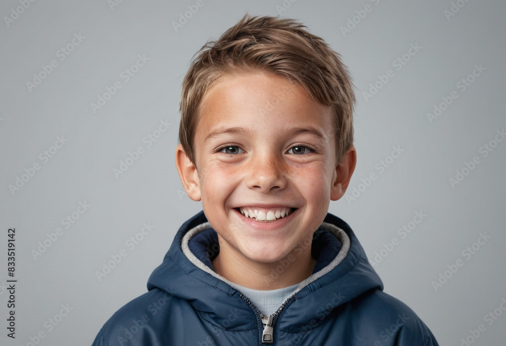 portrait view of a regular happy smiling Antarctic boy , ultra realistic, candid, social media, avatar image, plain solid background