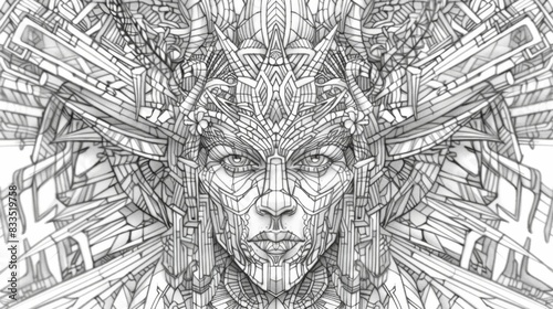 Intricate Geometric Pattern with Human Face Illustration photo