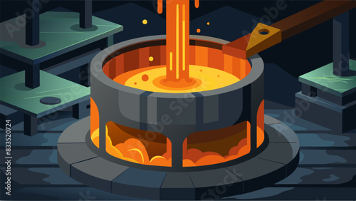 Despite its massive size the metal melting furnace operated with precision and efficiency turning chunks of metal into a shimmering pool within. Vector illustration