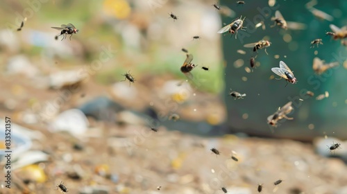Swarm of Flies Buzzing Over Garbage Dump in Daylight