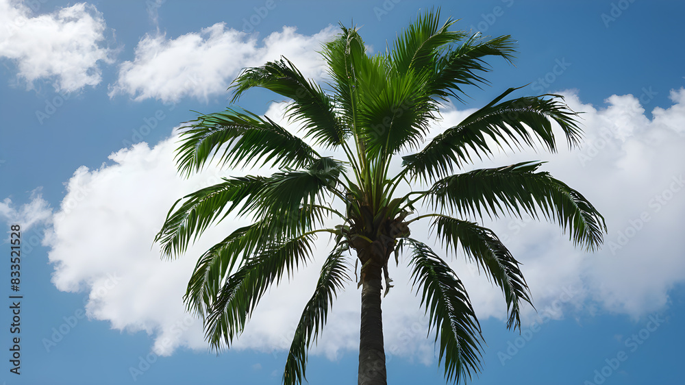 Green palm tree against the sky, landscape Generative AI Green palm tree against the sky, landscape Generative AI