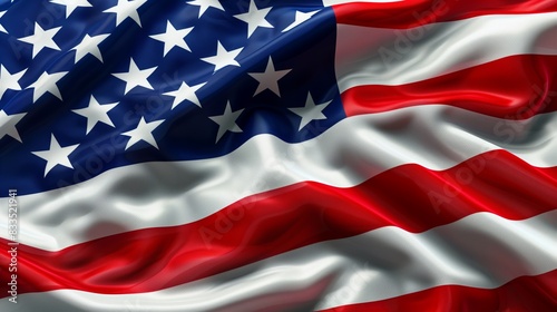 Vibrant American Flag with Stars and Stripes Flowing in the Wind, Showcasing Detailed Fabric Texture