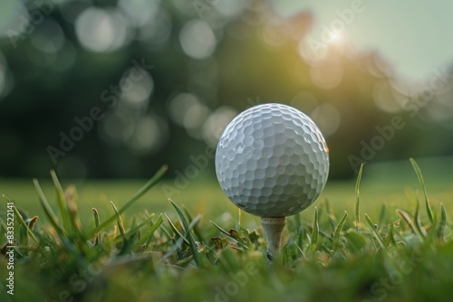 High-quality photo of golf ball on tee serene moment before swing in summer olympics sports concept
