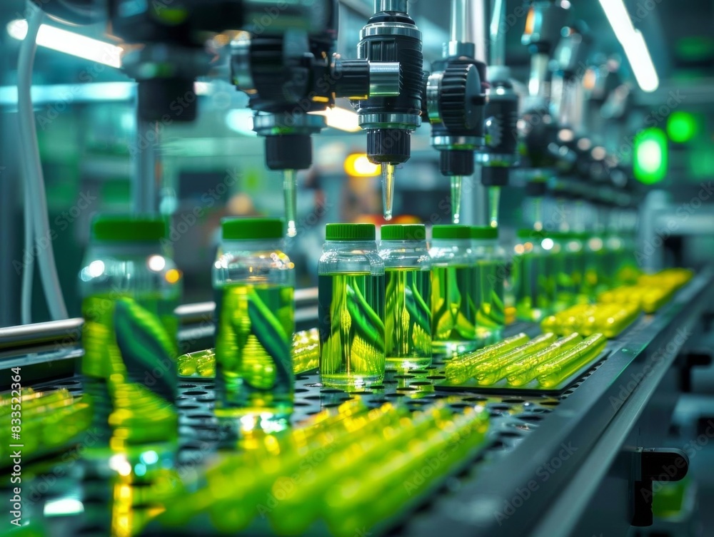 Fototapeta premium Automated pill packaging in a high-tech pharmaceutical facility