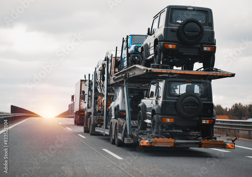 Car Vehicle Hauling Dealer Carrier Truck Trailer Worldwide Transporter © Andriy Sharpilo
