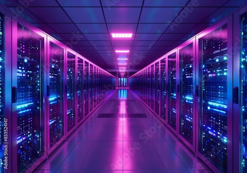 Server room with purple lights