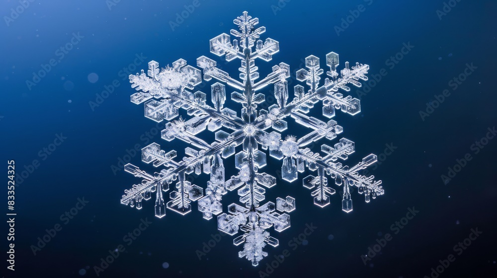 Closeup photo of a snowflake. Winter card. Christmas and New Year.