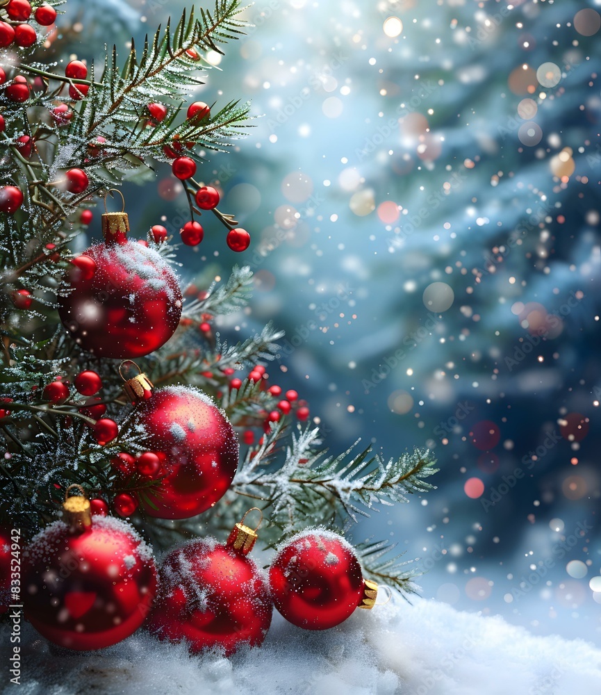 Christmas red balls and holly