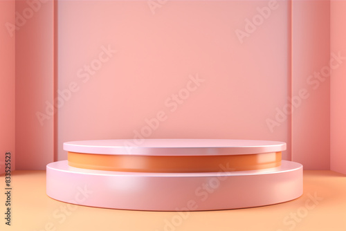3D Round Pink Podium in a Pink Room for Minimal Product Display Mockup and Showroom Showcase