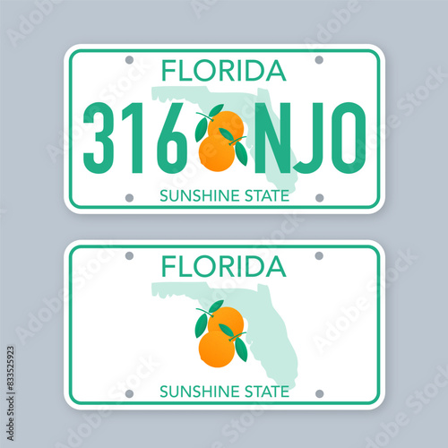License plate of Florida. Car number plate. Vector stock illustration