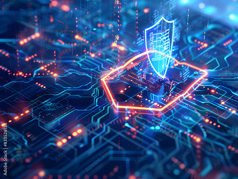 A digital shield symbolizing cybersecurity and protection against online threats and attacks, conceptually illustrated. A digital shield symbolizing cybersecurity and protection against online threats and attacks, conceptually illustrated.