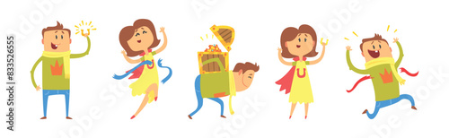 Lucky Man and Woman Character Win Fortune Vector Set