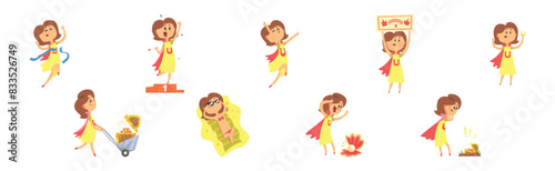 Lucky Woman Character Win Fortune Vector Set