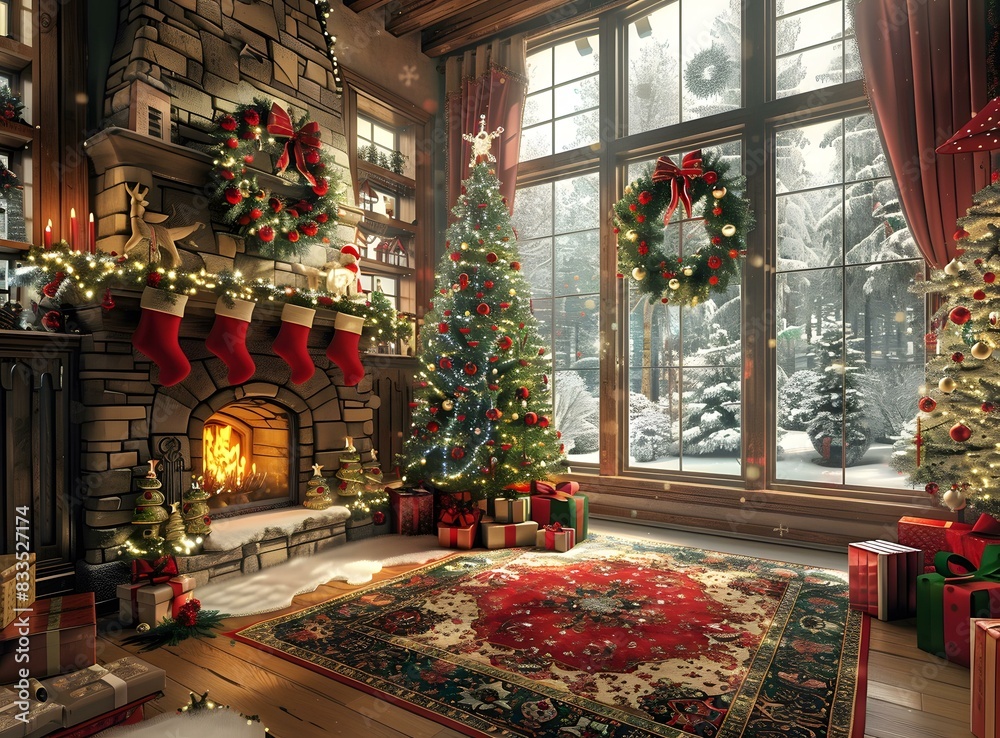 Christmas tree by the fireplace Christmas tree by the fireplace