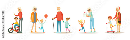 Grandparents Having Good Time with Grandchildren Vector Get