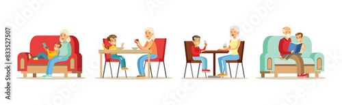 Grandparents Having Good Time with Grandchildren Vector Get