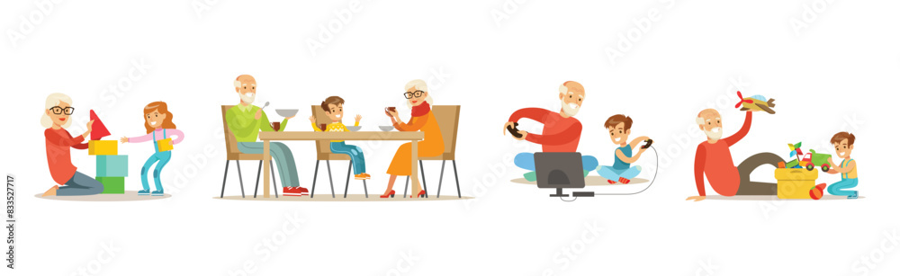Grandparents Having Good Time with Grandchildren Vector Get Grandparents Having Good Time with Grandchildren Vector Get