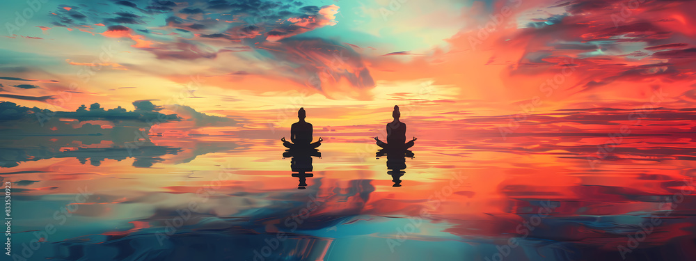 Fototapeta premium Tranquil Meditation with Colorful Sky
