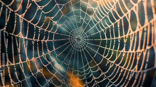 Dew-Kissed Spiderweb Glistening at Dawn photo