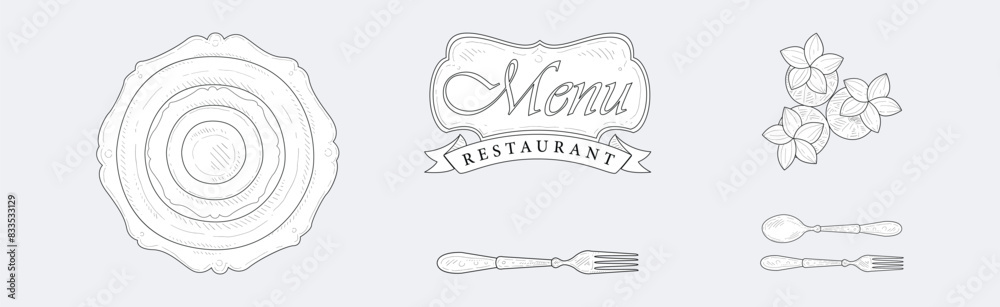 Restaurant Table Setting and Plating Items Vector Set