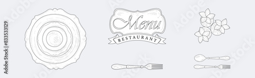 Restaurant Table Setting and Plating Items Vector Set