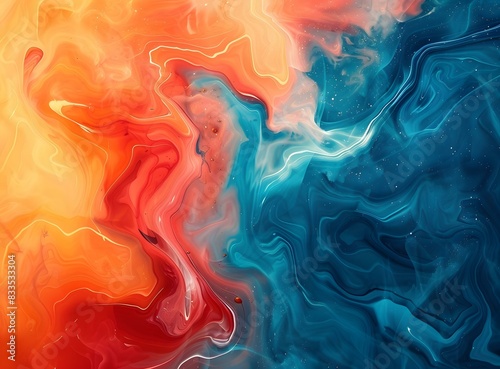 Red and blue liquid mixing together