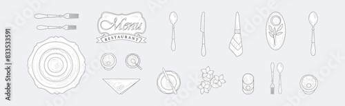 Restaurant Table Setting and Plating Items Vector Set