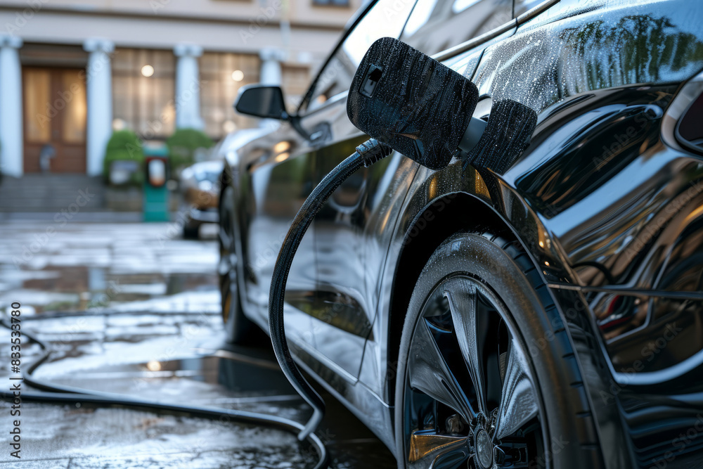 Fototapeta premium Electric car charging at a charging station.