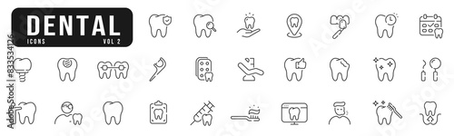 Dental icons set 2. Tooth, dentist, implant etc. Editable stroke