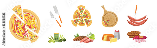 Pizza Cooking Ingredient and Product Item Vector Set
