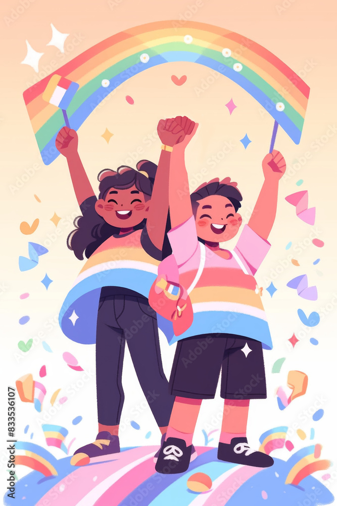 LGBT friend and couples with happiness and smile, Pride month , gay and lesbian relationship. Rainbow and balloon Pride element with white background.
LGBT friend and couples with happiness and smile, Pride month , gay and lesbian relationship. Rainbow and balloon Pride element with white background.